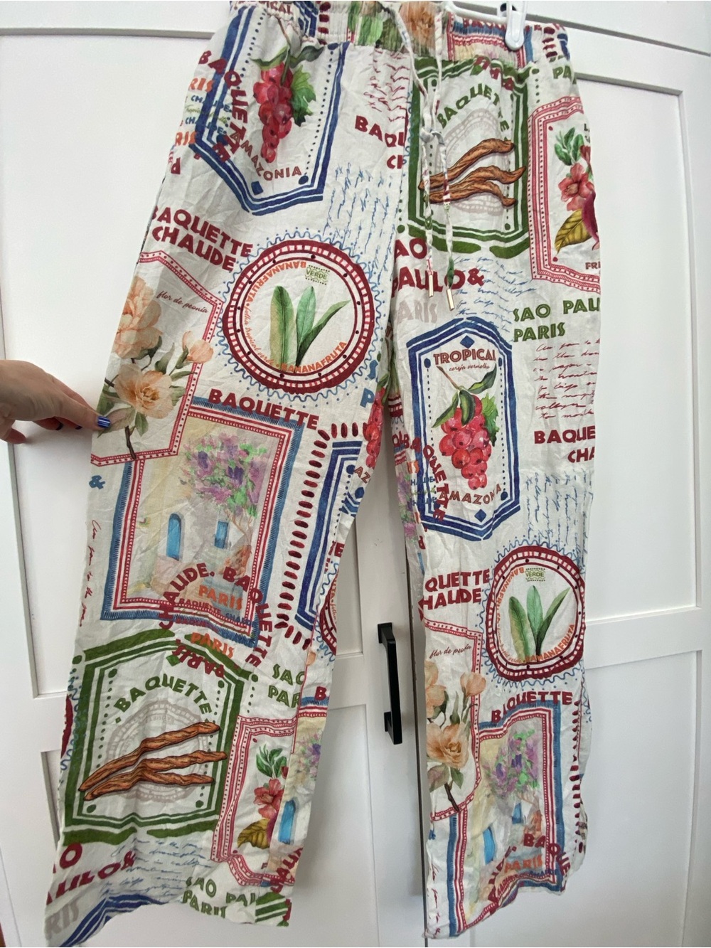 Rachel Zoe Linen Blend Tropical Stamp Wide Leg Pants Size Medium